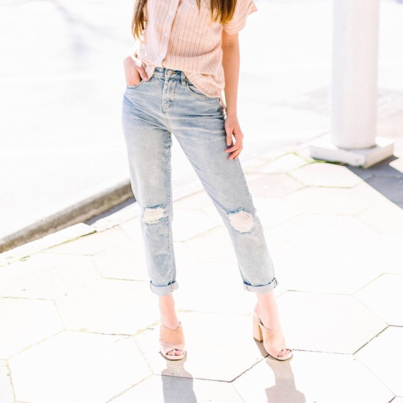 Boyfriend Distressed High Rise Jeans - Picture 3 of 5